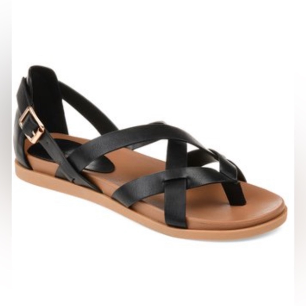 Journey + Crew Black Strappy Ziporah Sandal Basket Weave Design Size 9 Wide
